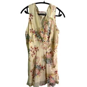 New York City Design Co‎ Mini Sundress XL Beige Silk Floral Sleeveless V-Neck